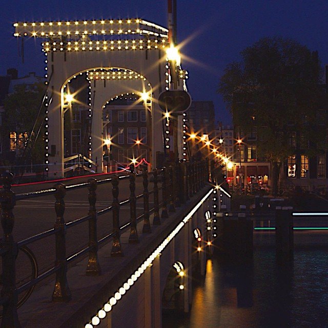 Magere Brug Skinny Bridge Amsterdam at Nighttime