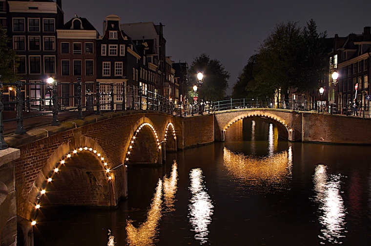 Amsterdam Bridges Herengracht Reguliersgracht at Nighttime