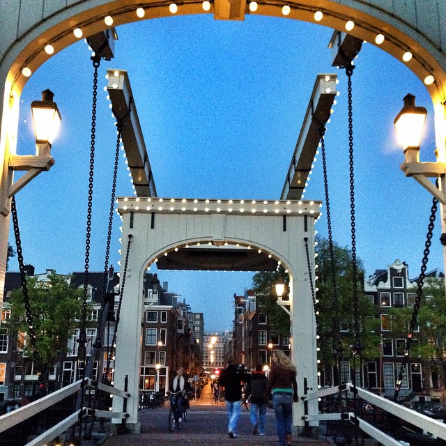 Magere Brug at Dusk With Lights