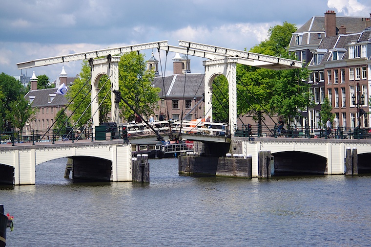 Skinny Bridge Over the River Amstel in Amsterdam Holland