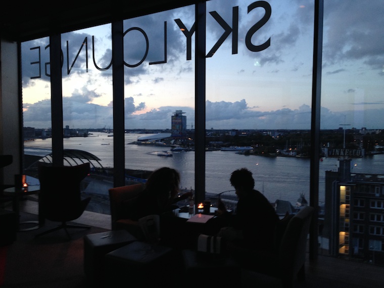 View from SkyLounge Amsterdam looking out over the river IJ