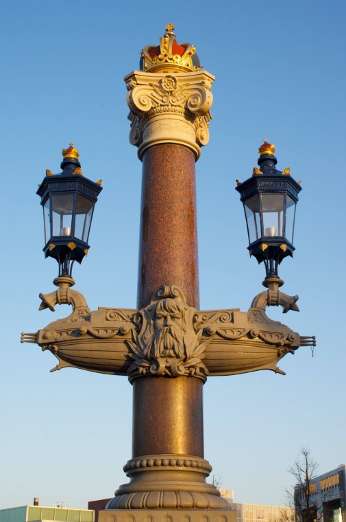 Blauwbrug Bridge Amsterdam Streetlamp on a Sunny Day